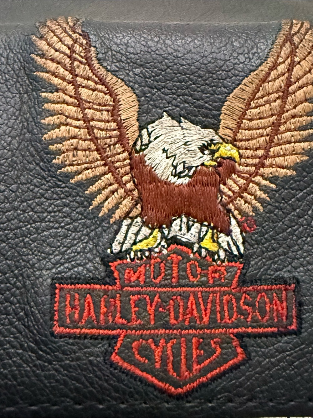 Vintage Harley-Davidson Black Embroidered Eagle Biker Wallet 6”X3.5” NO CHAIN - Picture 12 of 15